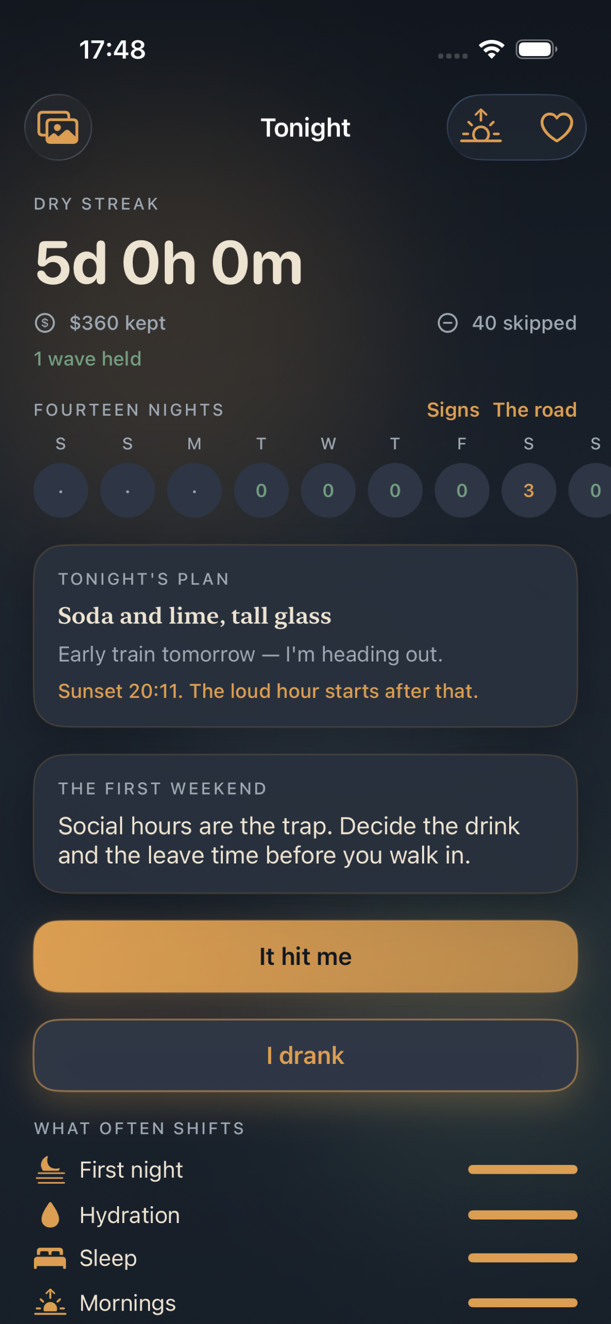 Tonight streak and plan